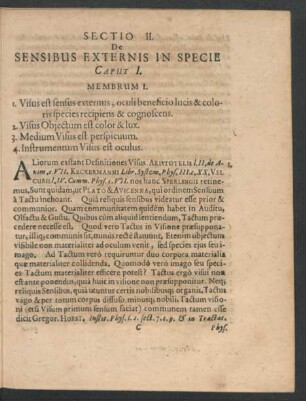 Sectio II. De Sensibus Externis In Specie