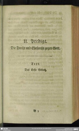 II. Predigt. Die Furcht und Ehrfurcht gegen Gott
