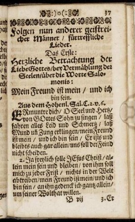 Folgen nun anderer geistreicher Männer/ fürtreffliche Lieder.
