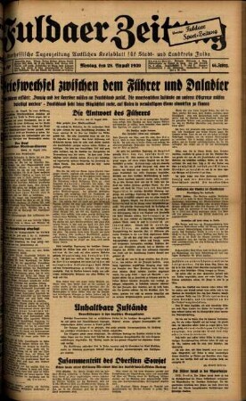 Ausgabe vom Montag, den 28. August 1939.