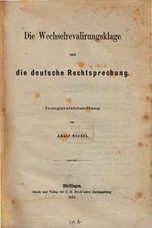 Die Wechselrevalirungsklage und die deutsche Rechtsprechung
