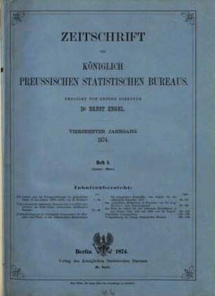 Zeitschrift des Königlich Preussischen Statistischen Bureaus, 1874 = Jg. 14