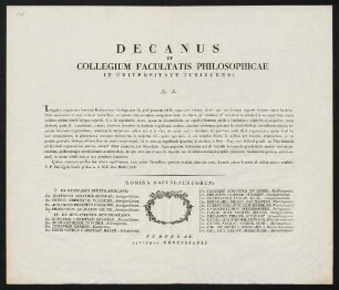 Decanus et Collegium Facultatis Philosophicae in Universitate Tubingensi L. S.