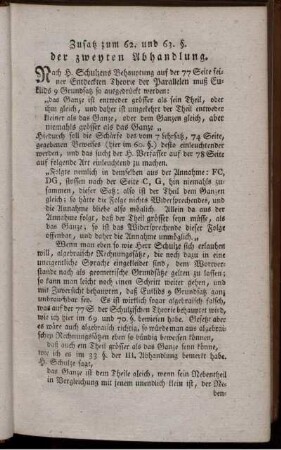 Zusatz zum 62. und 63. §. der zweyten Abhandlung.