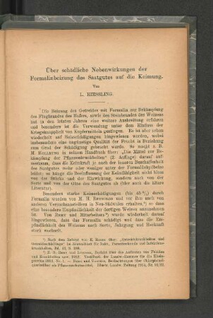 Über schädliche Nebenwirkungen der Formalinbeizung des Saatgutes auf die Keimung.