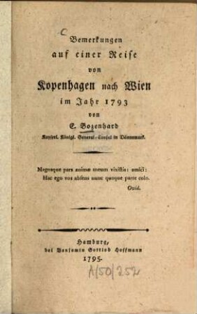 Bemerkungen auf einer Reise von Kopenhagen nach Wien im Jahr 1793