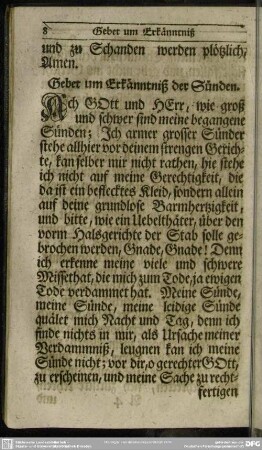 Gebet um Erkänntniß der Sünden