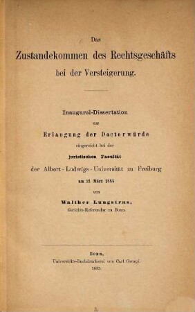 Das Zustandekommen des Rechtsgeschäfts bei der Versteigerung