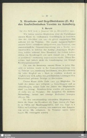 X. Kranken- und Begräbniskasse (E. H.) des Kaufmännischen Vereins zu Annaberg