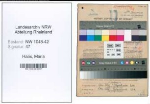 Entnazifizierung Maria Haas , geb. 15.08.1897 (Koechin)