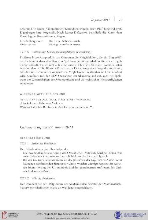 Gesamtsitzung am 22. Januar 2011