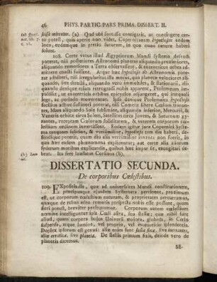 Dissertatio Secunda. De corporibus Cælestibus.
