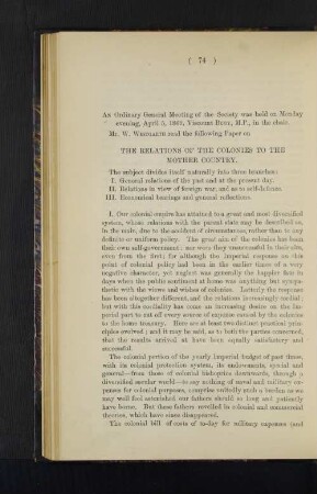 The Relations of the Colonies to the Mother Country.