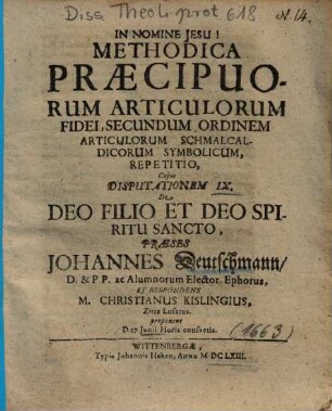 De Deo Filio Et Deo Spiritu Sancto