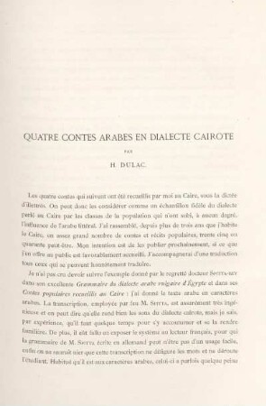 Quatre Contes Arabes En Dialecte Cairote