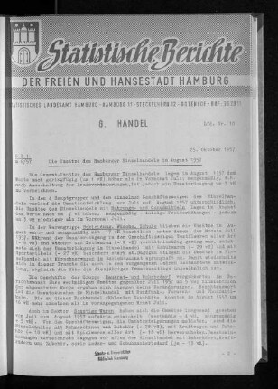 Die Umsätze des Hamburger Einzelhandels im August 1957 : Lfd. Nr. 10