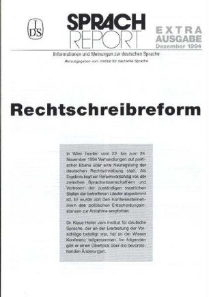 Sprachreport / Extra : Informationen und Meinungen zur deutschen Sprache