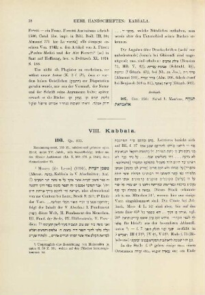 VIII. Kabbala