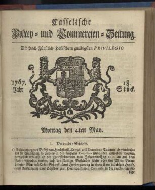 18. Stueck, Montag den 4ten May 1767