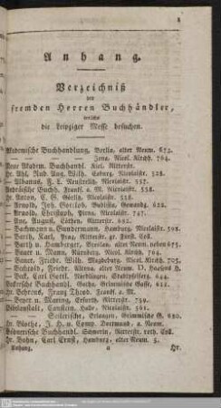 Verzeichniß der fremden Herren Buchhändler, welche die Leipziger Messen besuchen