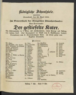 Der gestiefelte Kater [Theaterzettel]