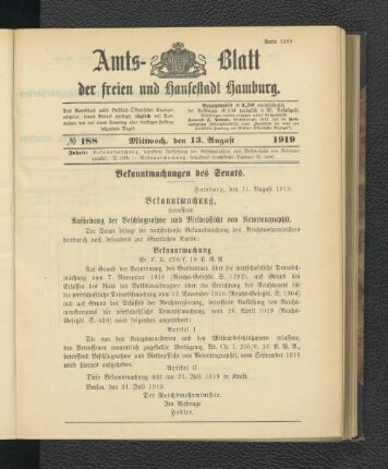 No.188, Mittwoch, den 13. August 1919