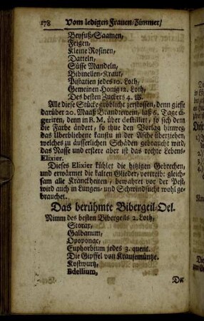 Das berühmte Bibergeil- Oel. - Verstopffung der Monats- Zeit.