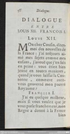 Dialogue Entre Louis XII. Francois I.