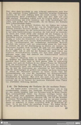 22. Die Bedeutung der Reklame für die modrne Presse