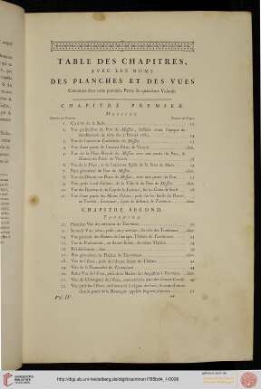 Table des chapitres avec les noms des planches et des vues