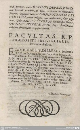 FACULTAS R.P. PRAEPOSITI PROVINCIALIS, Procinciae Austriae.