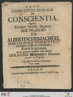 Dissertatio Moralis De Conscientia