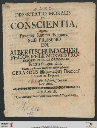 Dissertatio Moralis De Conscientia