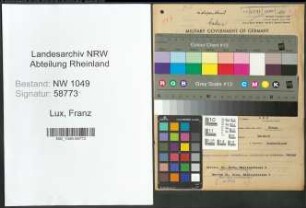 Entnazifizierung Franz Lux , geb. 14.10.1900 (Baecker)