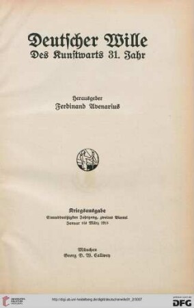 31,2: Deutscher Wille: des Kunstwarts