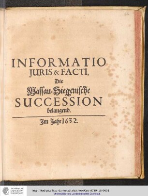 Informatio Iuris & Facti, Die Nassau-Siegenische Succession belangend