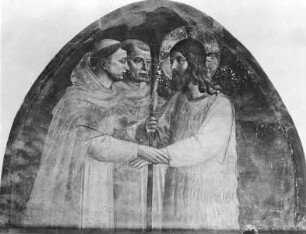 Christus wird als Pilger von zwei Dominikanermönchen empfangen