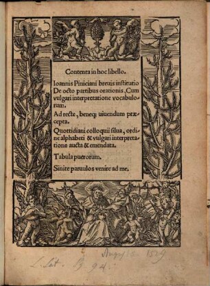 Contenta in hoc libello. Ioannis Piniciani breuis institutio De octo partibus orationis : Cum vulgari interpretatione vocabulorum
