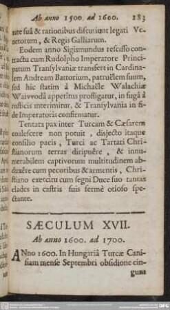 Saeculum XVII. Ab anno 1600. ad 1700