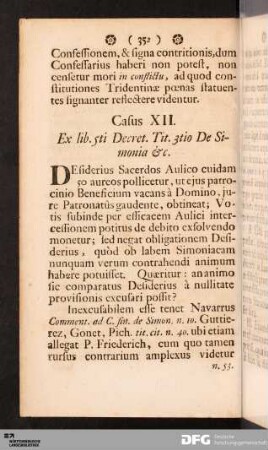 Casus XII. Ex lib. 5ti Decret. Tit. 3tio De Simonia &c.