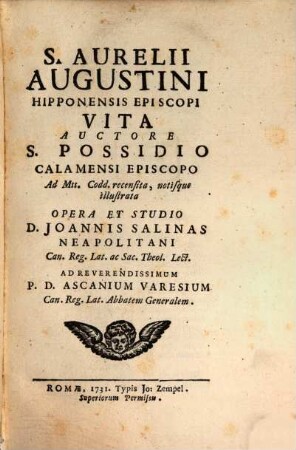S. Aurelii Augustini Hipponensis episcopi vita