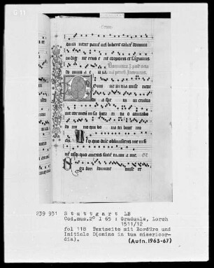 Graduale (Benediktinerhandschrift) — Initiale D(omine nin tua misericordia) mit anschließender Ranke, Folio 118recto