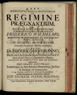 Disputatio Medica Inauguralis De Regimine Praegnantium