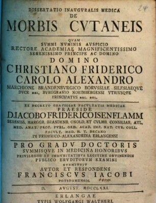 Dissertatio Inauguralis Medica De Morbis Cutaneis