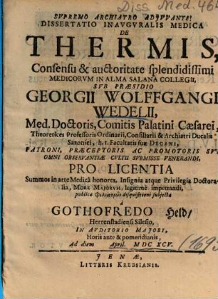 Dissertatio Inavgvralis Medica De Thermis