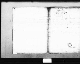 Mauergrundriss mit Maßangaben, auf dünnem Papier gezeichnet, mit Vermerk Schickhardts: "Grotten den 8. Juni 1613 angefangen zu graben" (Folio Doppelblatt)