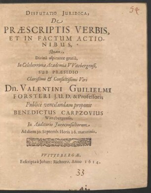 Disputatio Iuridica, De Praescriptis Verbis, Et In Factum Actionibus