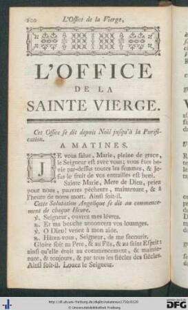 L'Office de la Sainte Vierge.
