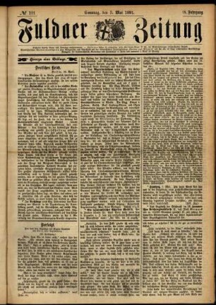 Erste Ausgabe vom Sonntag, den 03. Mai 1891.