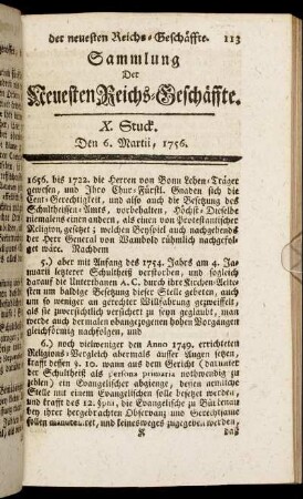 X. Stuck. Den 6. Martii, 1756.